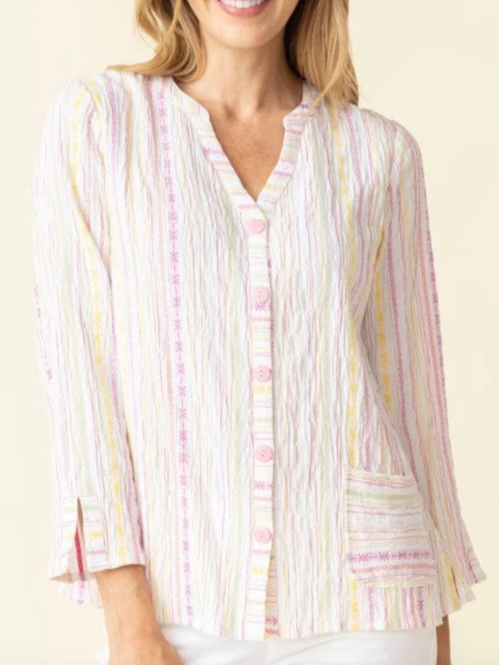 Habitat Baja Weave Carmel Top In Multicolored Button Down, Size Large